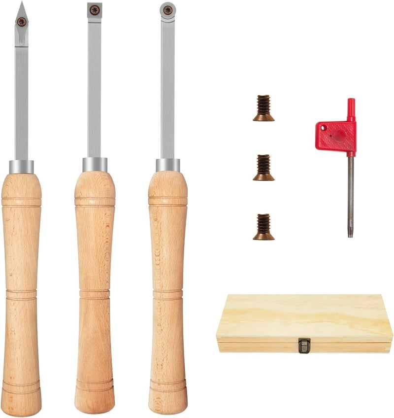 DEEFIINE 3CPS Carbide Tip Wood Lathe Turning ToolS,MINI-SIZE WOOD TURNING TOOLS FOR LATHE SET(Beech handle) - Image 1